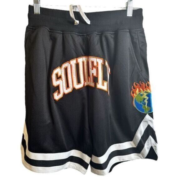 NWT Rod Wave Soulfly Black Basketball Shorts Earth Fire Patch Drawstring Size XL - Picture 1 of 8